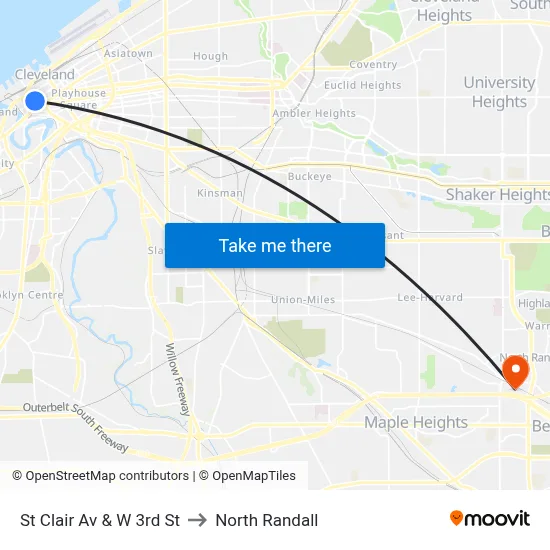 St Clair Av & W 3rd St to North Randall map