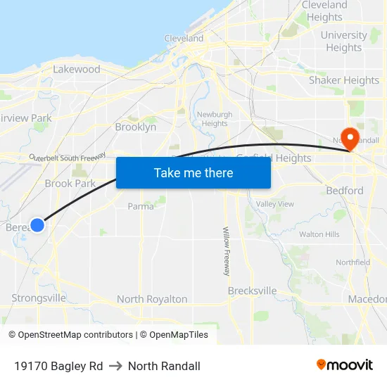 19170 Bagley Rd to North Randall map