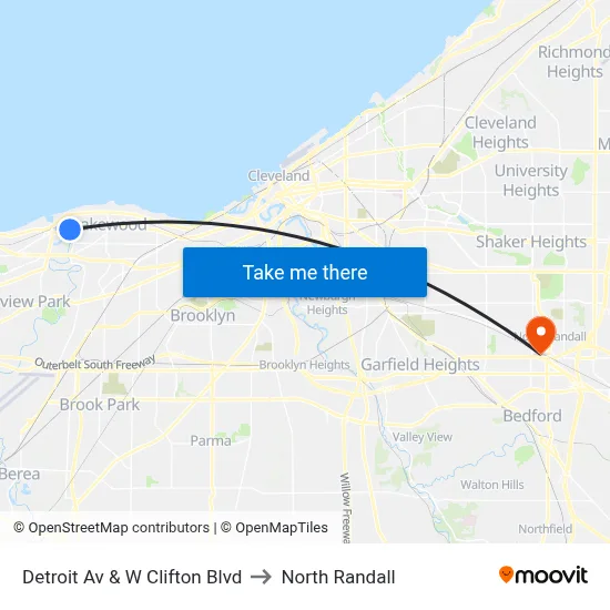 Detroit Av & W Clifton Blvd to North Randall map