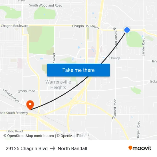 29125 Chagrin Blvd to North Randall map