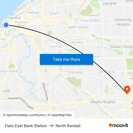 Flats East Bank Station to North Randall map