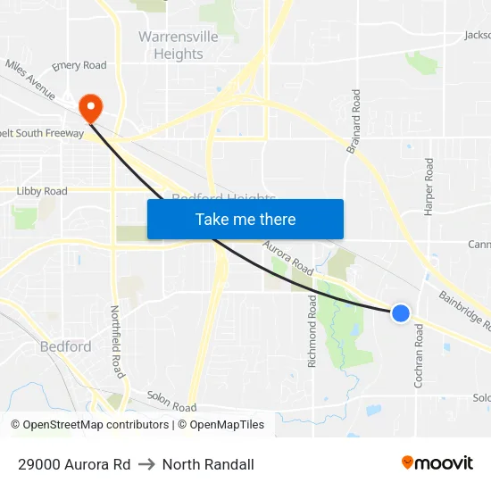 29000 Aurora Rd to North Randall map
