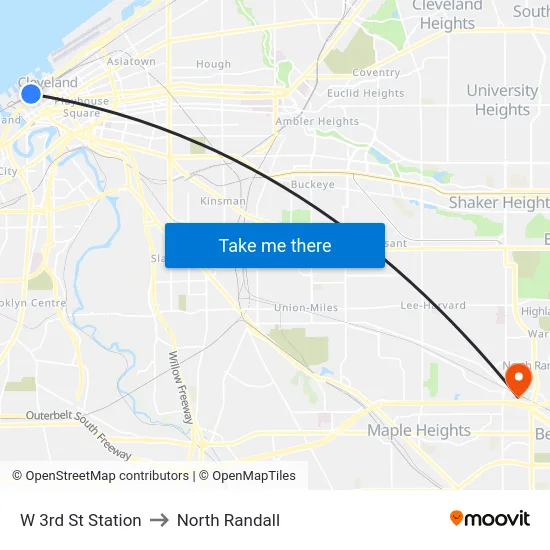 W 3rd St Station to North Randall map
