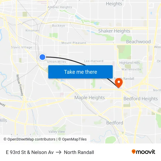 E 93rd St & Nelson Av to North Randall map