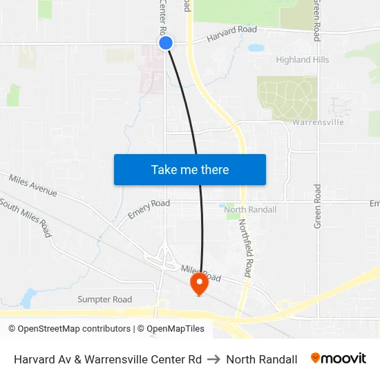 Harvard Av & Warrensville Center Rd to North Randall map