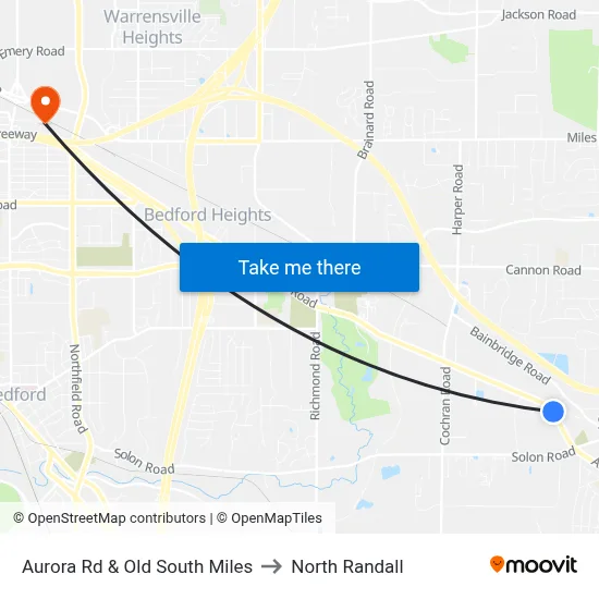 Aurora Rd & Old South Miles to North Randall map