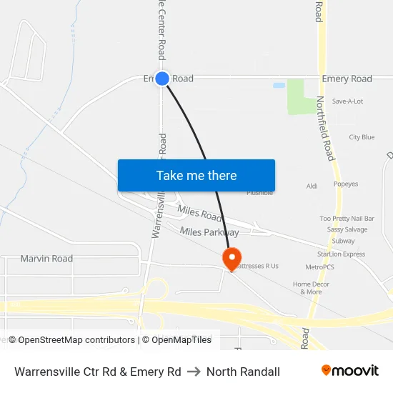 Warrensville Ctr Rd & Emery Rd to North Randall map