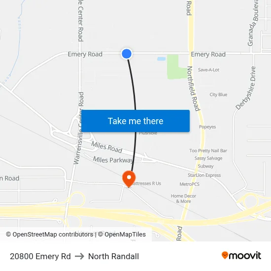 20800 Emery Rd to North Randall map