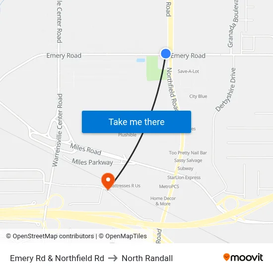 Emery Rd & Northfield Rd to North Randall map