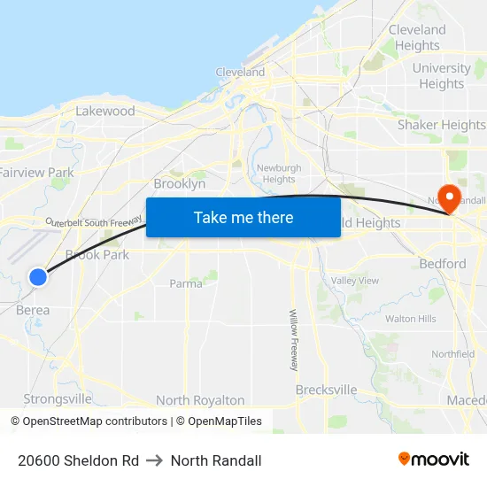 20600 Sheldon Rd to North Randall map