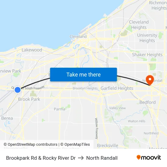 Brookpark Rd & Rocky River Dr to North Randall map