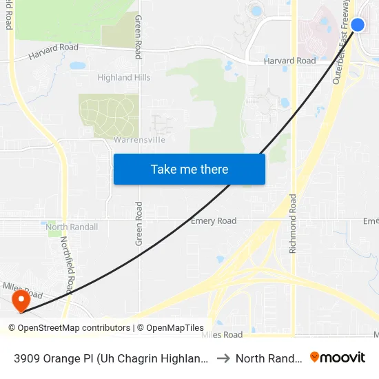 3909 Orange Pl (Uh Chagrin Highlands) to North Randall map