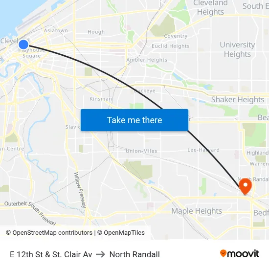 E 12th St & St. Clair Av to North Randall map