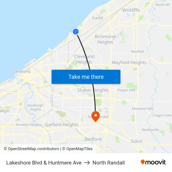 Lakeshore Blvd & Huntmere Ave to North Randall map