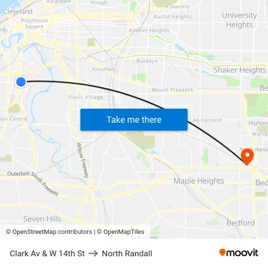 Clark Av & W 14th St to North Randall map