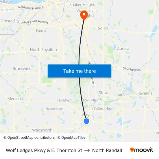 Wolf Ledges Pkwy & E. Thornton St to North Randall map