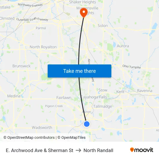 E. Archwood Ave & Sherman St to North Randall map