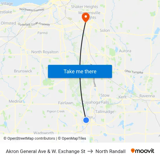 Akron General Ave & W. Exchange St to North Randall map