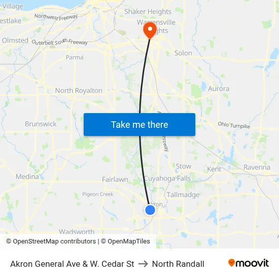 Akron General Ave  & W. Cedar St to North Randall map