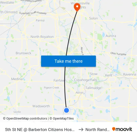 5th St NE @ Barberton Citizens Hospital to North Randall map