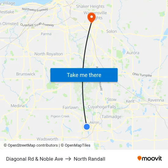 Diagonal Rd & Noble Ave to North Randall map
