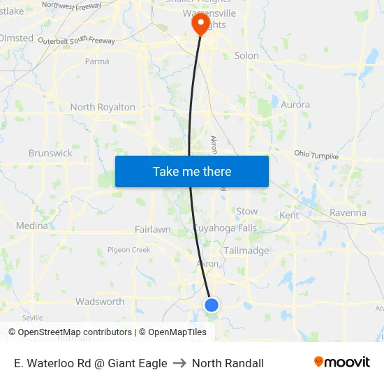 E. Waterloo Rd @ Giant Eagle to North Randall map