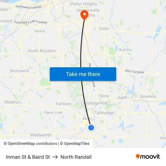 Inman St & Baird St to North Randall map