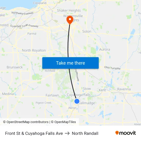 Front St & Cuyahoga Falls Ave to North Randall map