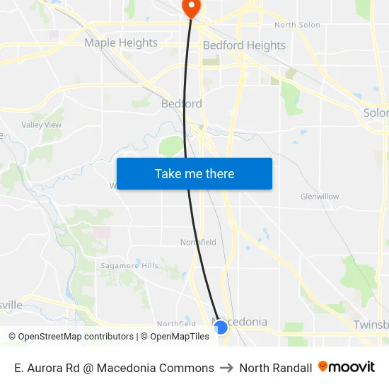E. Aurora Rd @ Macedonia Commons to North Randall map
