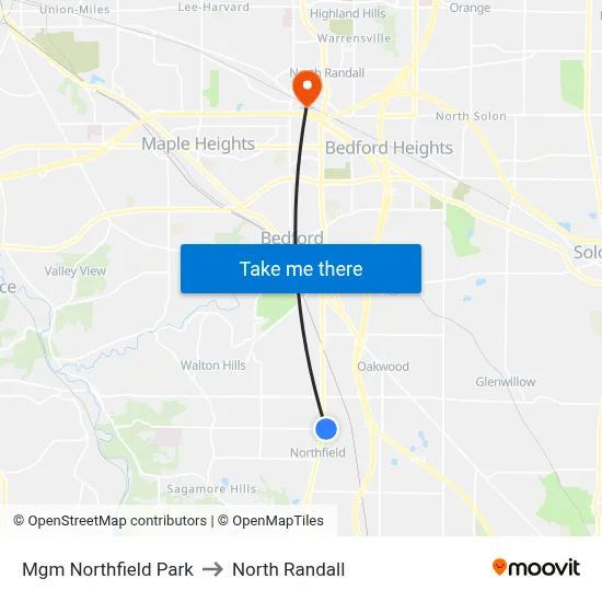 Mgm Northfield Park to North Randall map