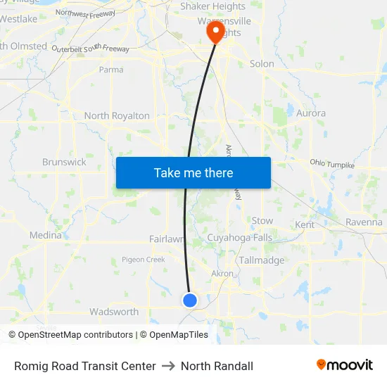 Romig Road Transit Center to North Randall map