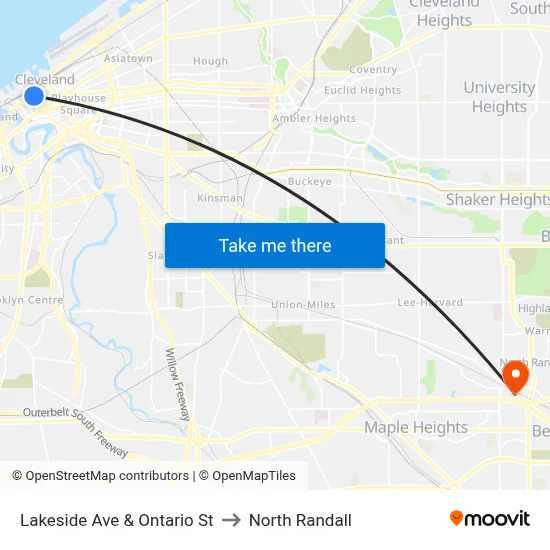 Lakeside Ave & Ontario St to North Randall map