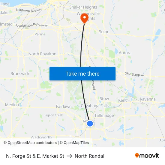 N. Forge St & E. Market St to North Randall map