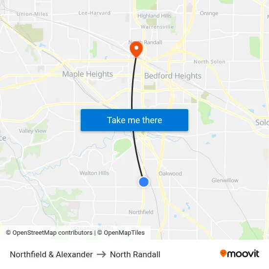 Northfield & Alexander to North Randall map