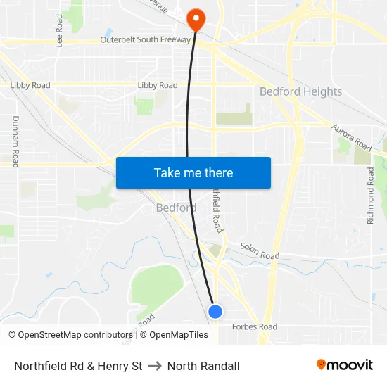 Northfield Rd & Henry St to North Randall map