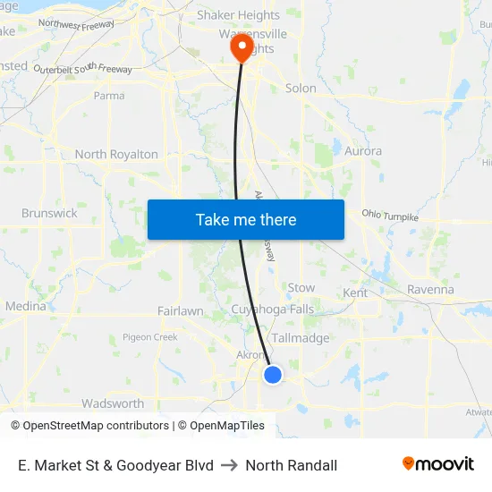 E. Market St & Goodyear Blvd to North Randall map