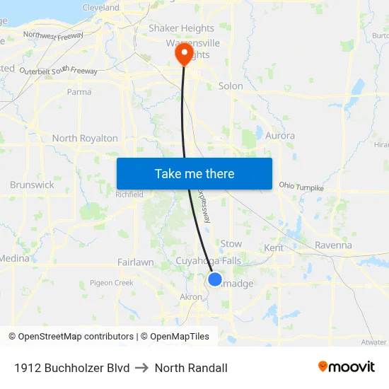 1912 Buchholzer Blvd to North Randall map