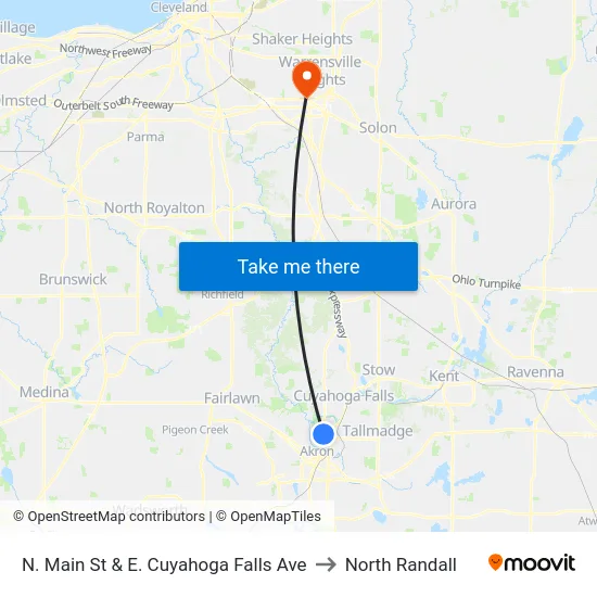 N. Main St & E. Cuyahoga Falls Ave to North Randall map