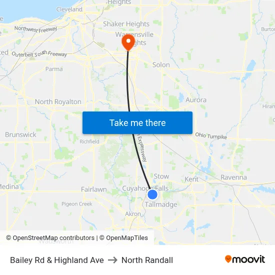 Bailey Rd & Highland Ave to North Randall map