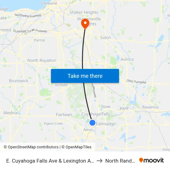 E. Cuyahoga Falls Ave & Lexington Ave to North Randall map