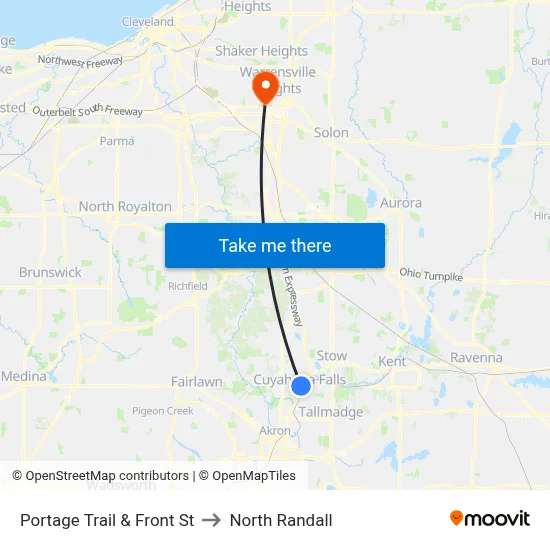 Portage Trail & Front St to North Randall map