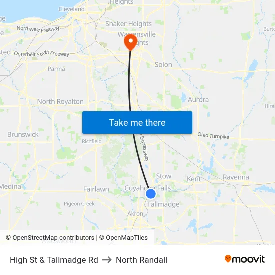 High St & Tallmadge Rd to North Randall map