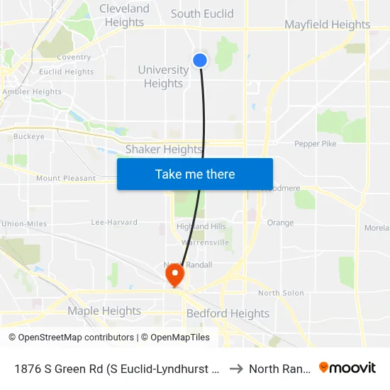 1876 S Green Rd (S Euclid-Lyndhurst Library) to North Randall map