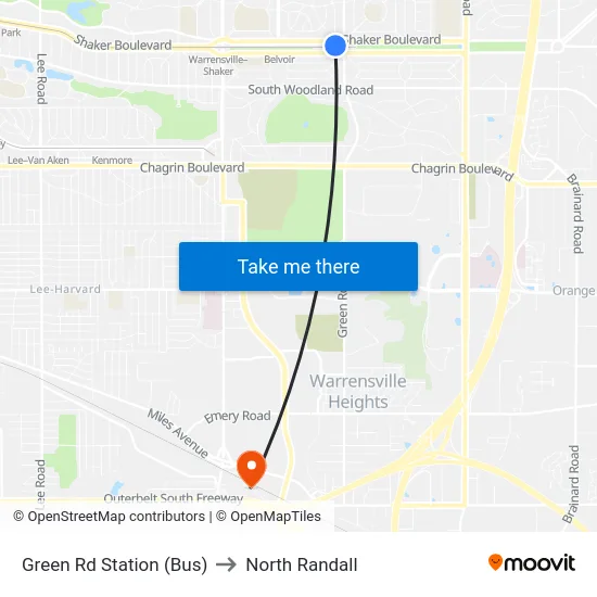Green Rd Station (Bus) to North Randall map