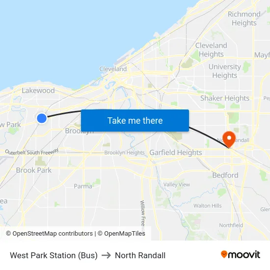 West Park Station (Bus) to North Randall map