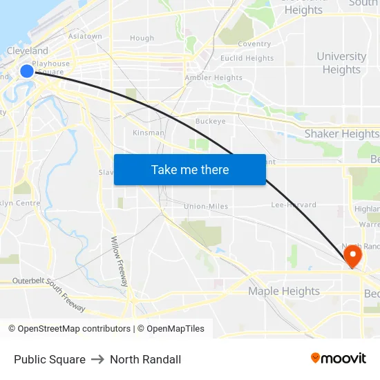 Public Square to North Randall map