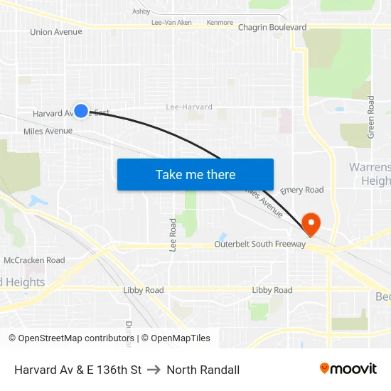 Harvard Av & E 136th St to North Randall map