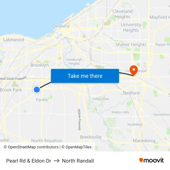 Pearl Rd & Eldon Dr to North Randall map