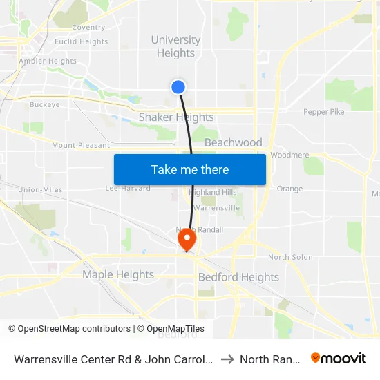 Warrensville Center Rd & John Carroll Blvd to North Randall map
