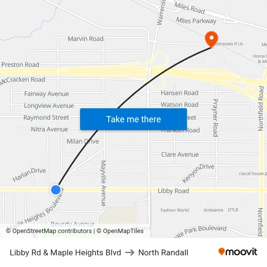 Libby Rd & Maple Heights Blvd to North Randall map